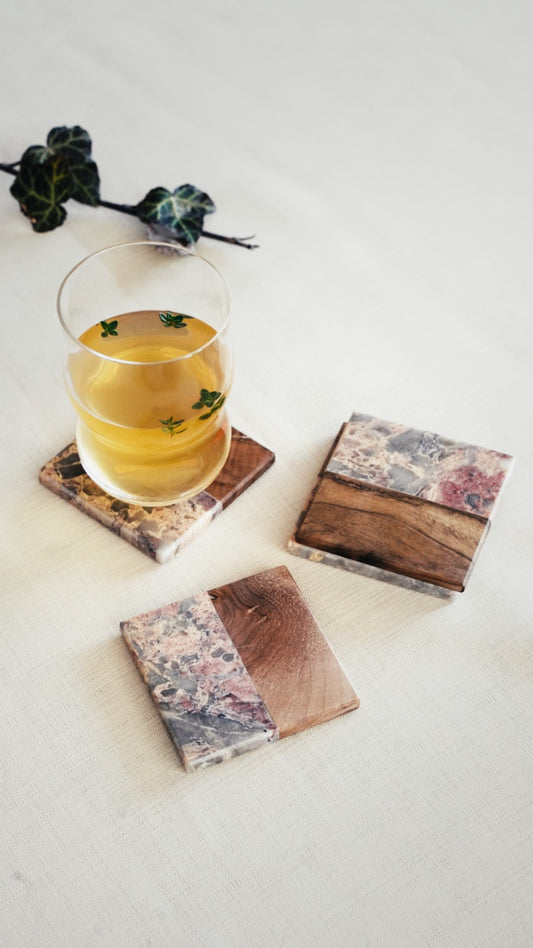 Wood & Marble Coasters (set of 4)